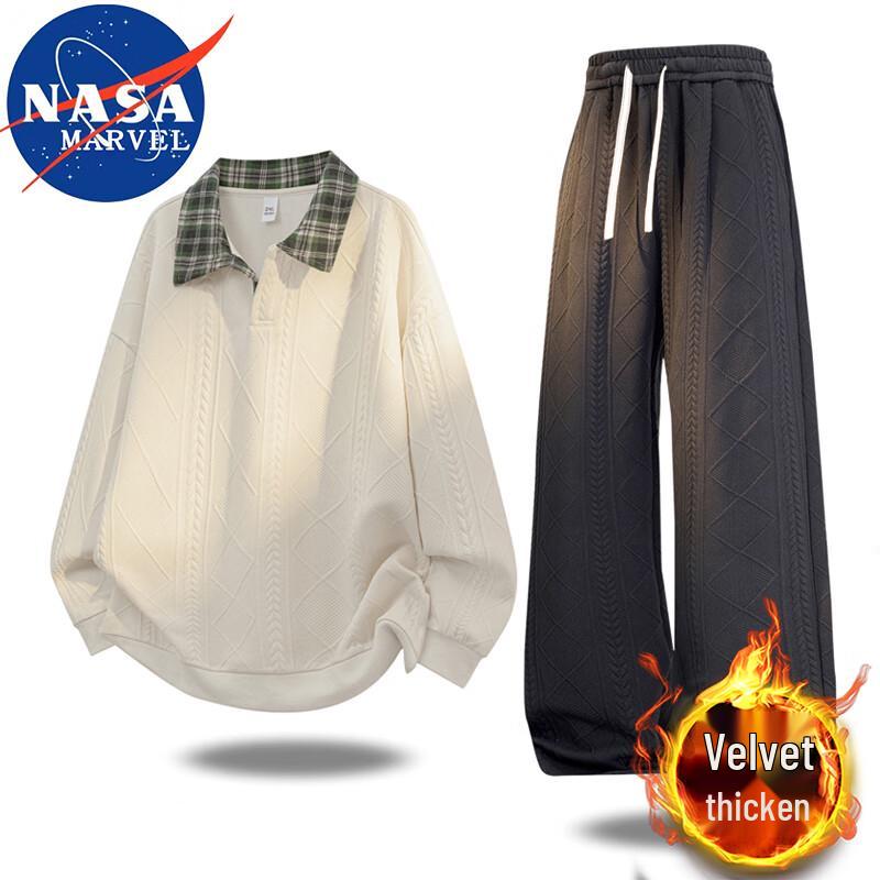 NASA MARVEL Men's Polo Collar Long Sleeve Top
