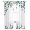 Eukalyptus- und Lavendelblüten, Tüll-Fenstervorhang für Wohnzimmer, Schlafzimmer, Voile, transparente Vorhänge, Küchenbehandlungen, Vorhänge