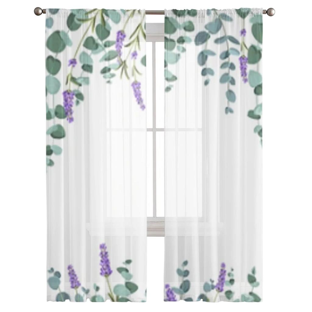 Kwiaty eukaliptusa i lawendy tiulowa zasłona okienna do salonu sypialnia prześwitujące firanki z woalu zabiegi kuchenne zasłony
