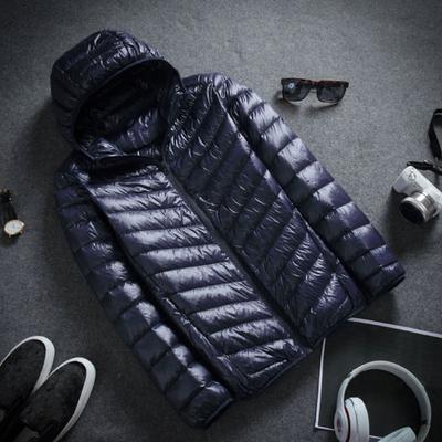 Men Cotton Jacket Hooded Long Sleeve Solid Color Down Coat with Pockets Full Zipper Closure Thin Quilted Winter Outwear