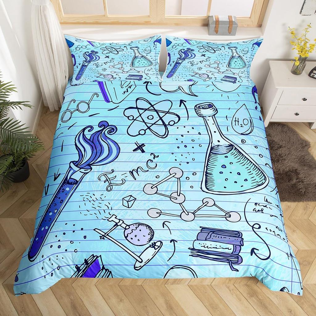Science Formula Bedding Set Queen Chemical Elements Science Theme Duvet Cover for Boys Girls School Educational Dorm Room Decor