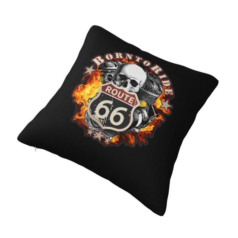 Custom Born To Ride Skull Cushion Cover 40X40Cm Route 66 Velvet Modern Pillow Case