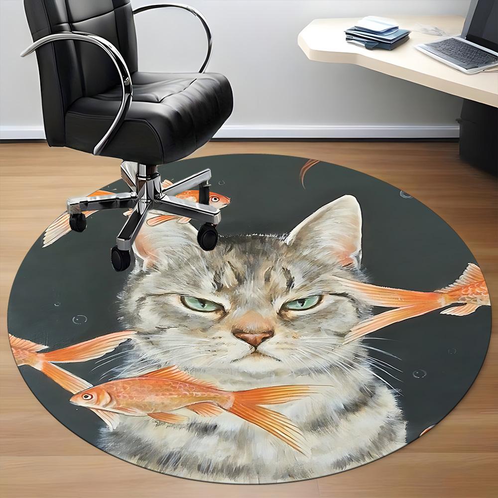 1PC Cat Fish Office Round Area Rug, Indoor Mat Suitable ForOffice, Under Office Chairs Bedroom Living Room Home Decor, Room Deco,  F036