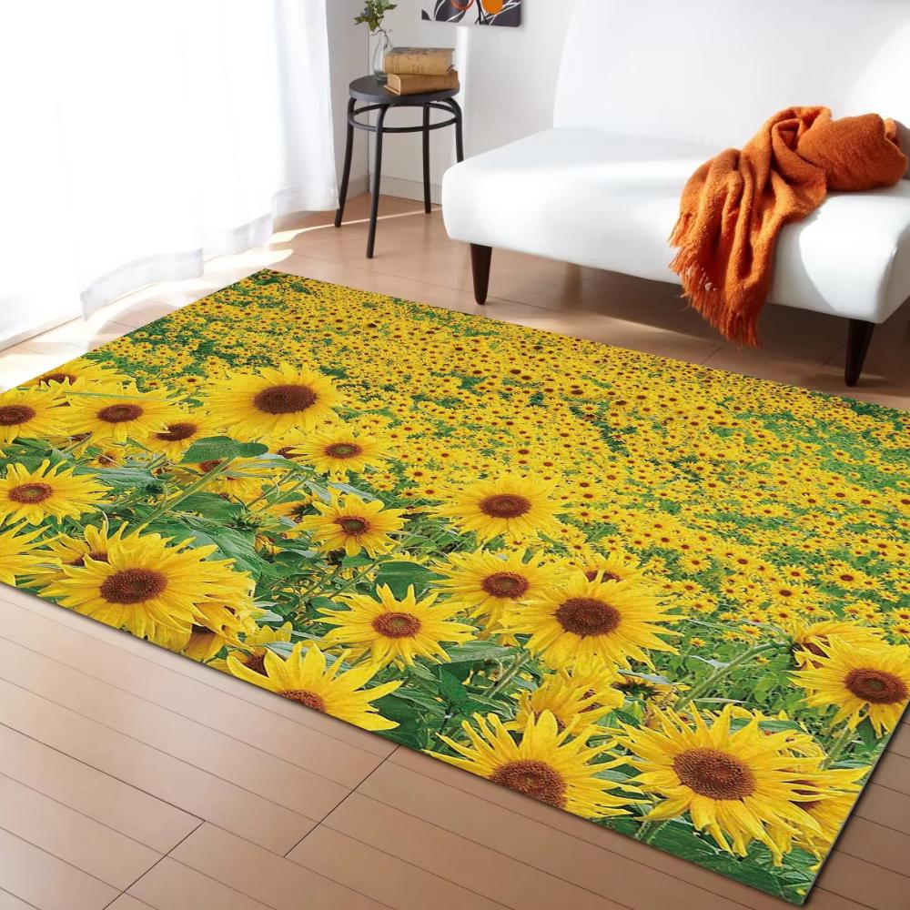 Positive Summer Spring Sunflower Field Carpets for Living Room Decor Hallway Balcony Floor Mats Leisure Sofa Coffee Table Mat