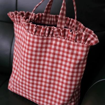 Modisch, Nische, Retro, Kleine karierte Spitze, Handtasche aus Baumwolle im künstlerischen Stil, Handtasche