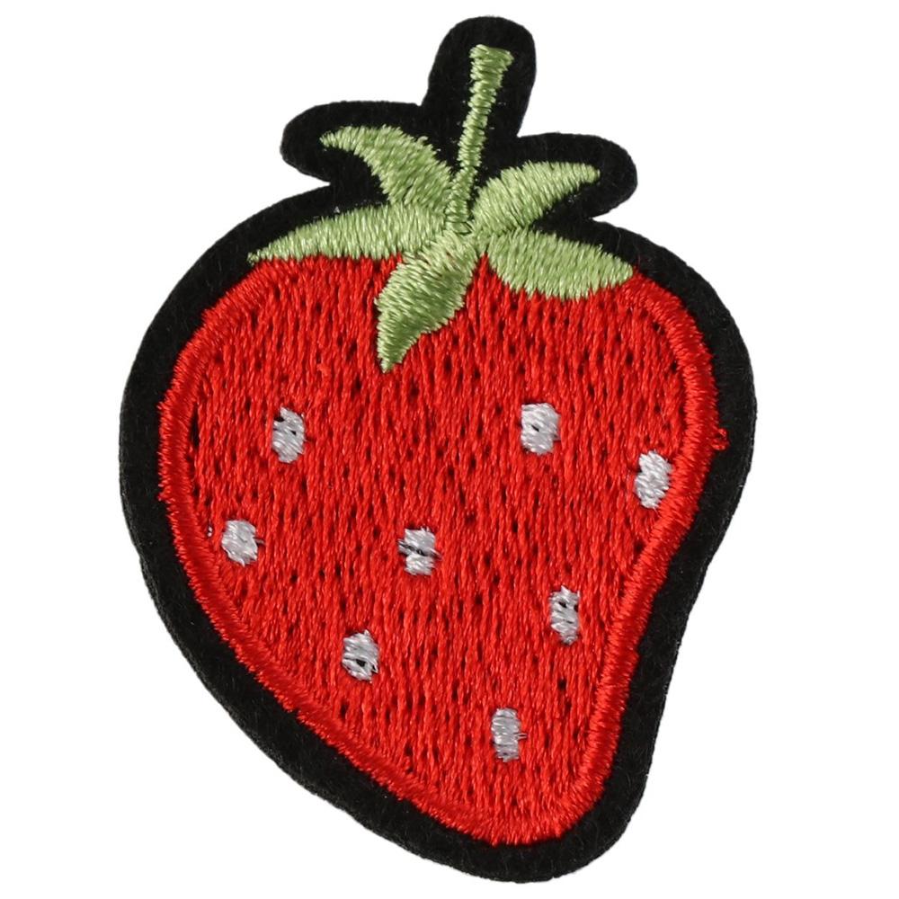 50 Stück 1,7 x 1,2 Zoll Erdbeer-Stickerei-Aufnäher, rote Kleidungsapplikationen für Jacken, Jeans