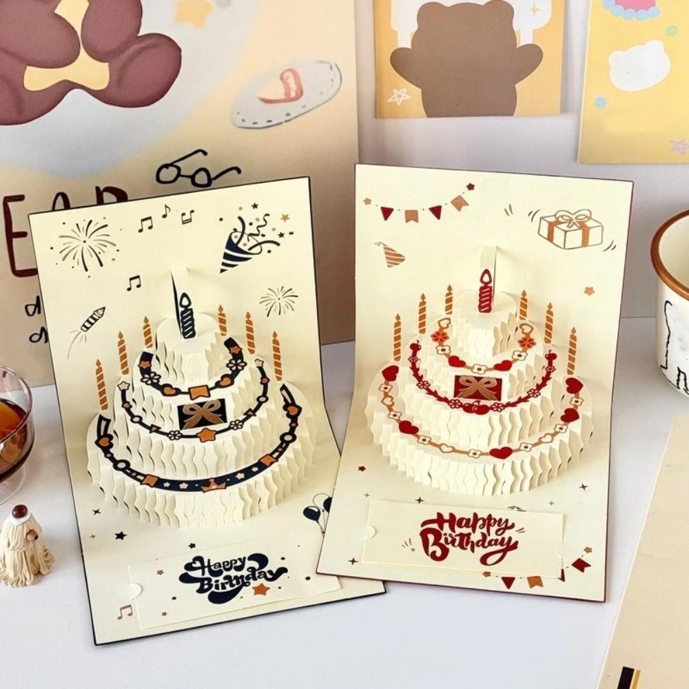 Colorful 3D Happy Birthday Card Surprise Gift Paper Folding Birthday Cake Card Postcard Four-Layer Cake Pop-Up Greeting Card