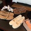 Women's Ballet Plush Shoes Autumn New Vintage Buckle Strap Mary Jane Shoes Lightweight Comfortable Non Slip Single Shoes