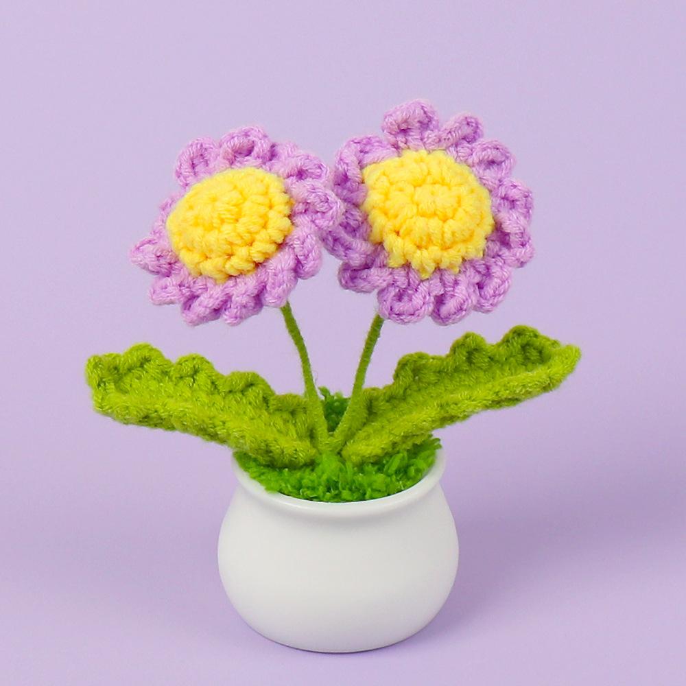 Hand-Knitted Wool Fake Flowers Set: Sunflower, Carnation, Tulip - Desktop Decor, Teacher/Student Gift, Everlasting Bouquet