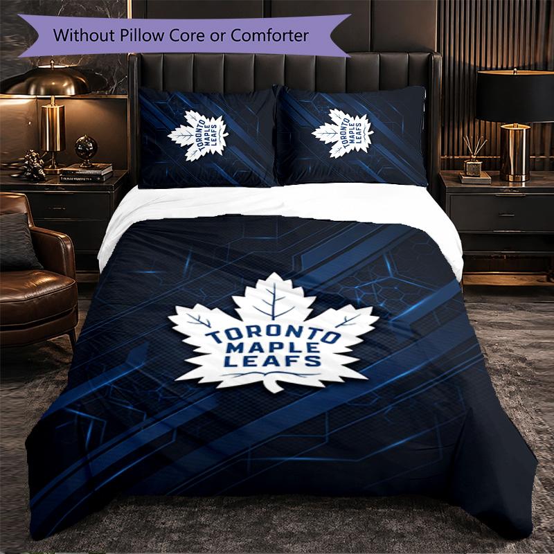 Set Biancheria da Letto 3 Pezzi in Microfibra con Motivo Toronto Maple Leafs Decorativo Copripiumino per Camera da Letto Uso Domestico