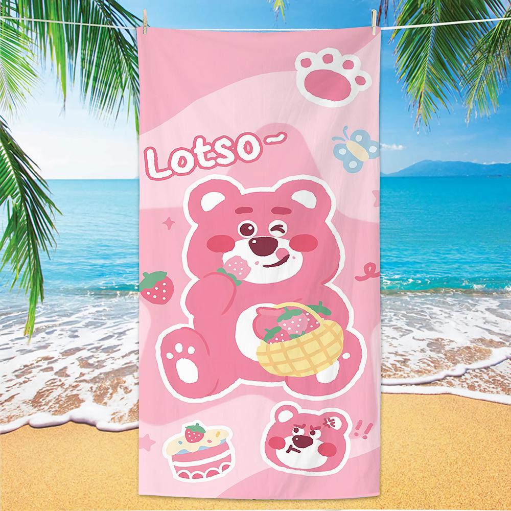 Cute Strawberry Bear Beach Towel Microfiber Printed Children S Trumpet Cartoon Bear Beach Towel 140x70
