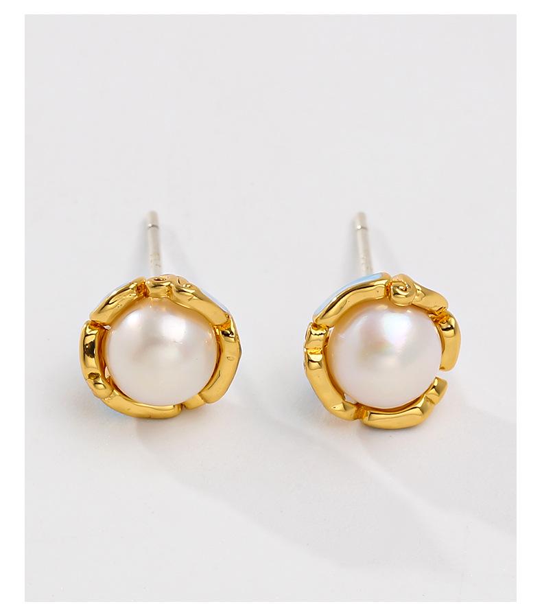 New Chinese Freshwater Pearl & Enamel Flower Stud Earrings - Elegant National Style for Women