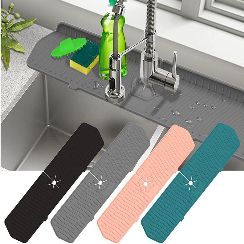 Kitchen Silicone Faucet Pad, Sink Splash Protection Pad, Sponge Drainage Pad, Countertop Protector, Drainage and Drying Pad