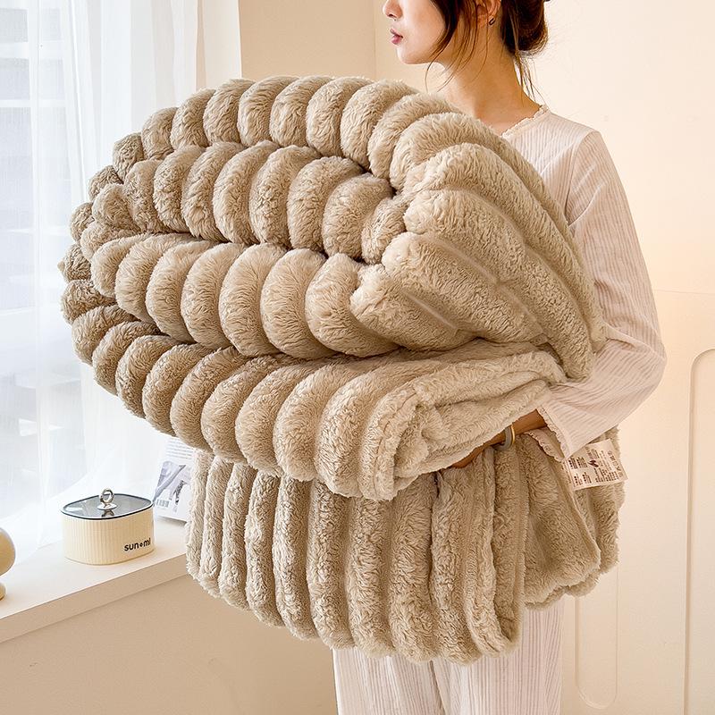 2025 Thick Double-Layer Faux Rabbit Fur Blanket for Winter