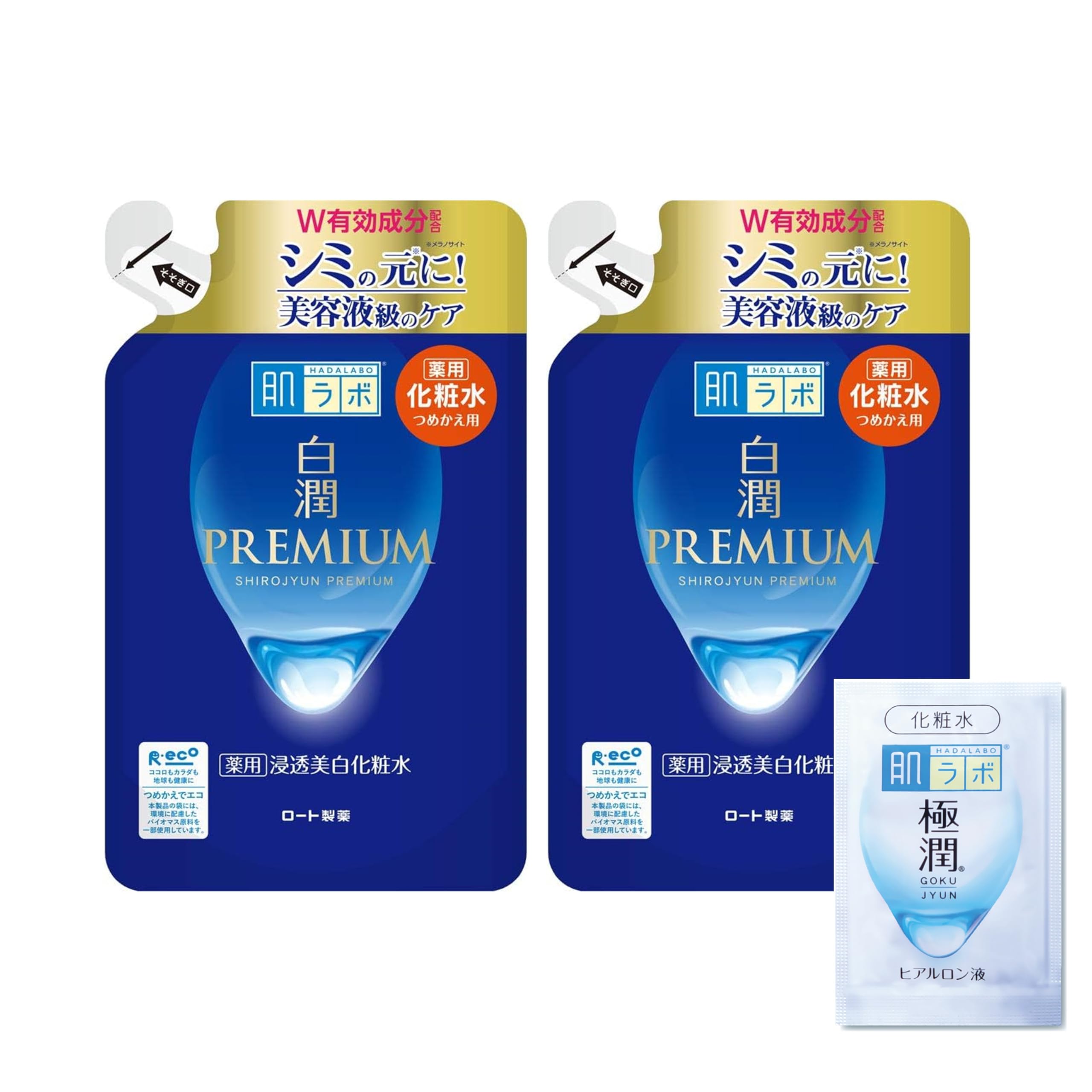 

Hada Labo Hakujun Premium Medicated Penetrating Whitening Lotion Refill 170 мл x 2 комплекти Gokujun Sachet Included + [Quasi-drug] [Product] синій