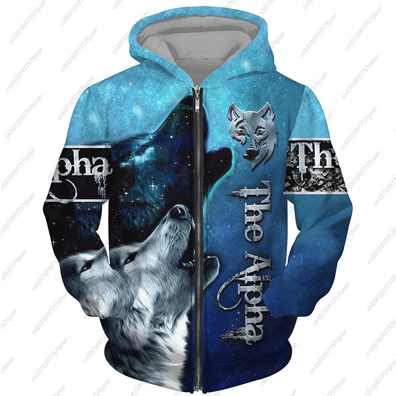 Xiao Xiang 3D Print Wolf Head Fleece Vest Heren Cool Animal Casual Rits Hoodie Mode Jassen Outdoor Sweatshirts Lente Herfst Jas L