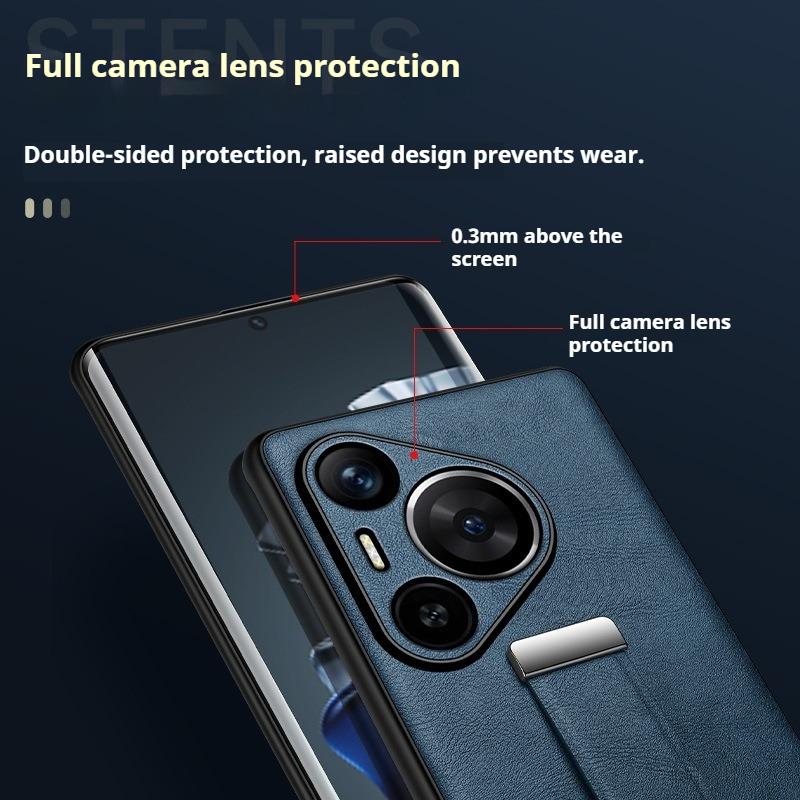 Leather Phone Case for Huawei Pura 90 Pro Max Pura80 Ultra P70 Pro Plus Metal Ring Scalable Wristband Holder Protective Shell