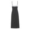 Women's Retro French Polka Dot Maxi Dress: Slim Fit, Strappy, V-Neck, Lace Patchwork, Early Spring Collection