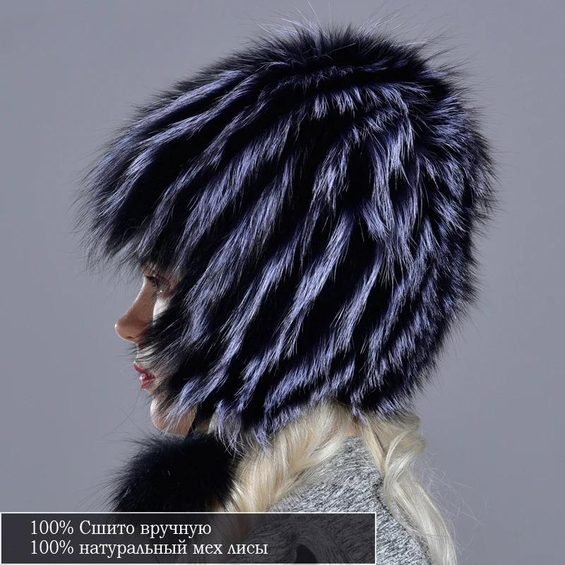Fox Fur Hats For Women Winter Warm Natural Geniune Real Fur Hats with Earflaps Handsewn Fashionable Bomber Hat Ushanka