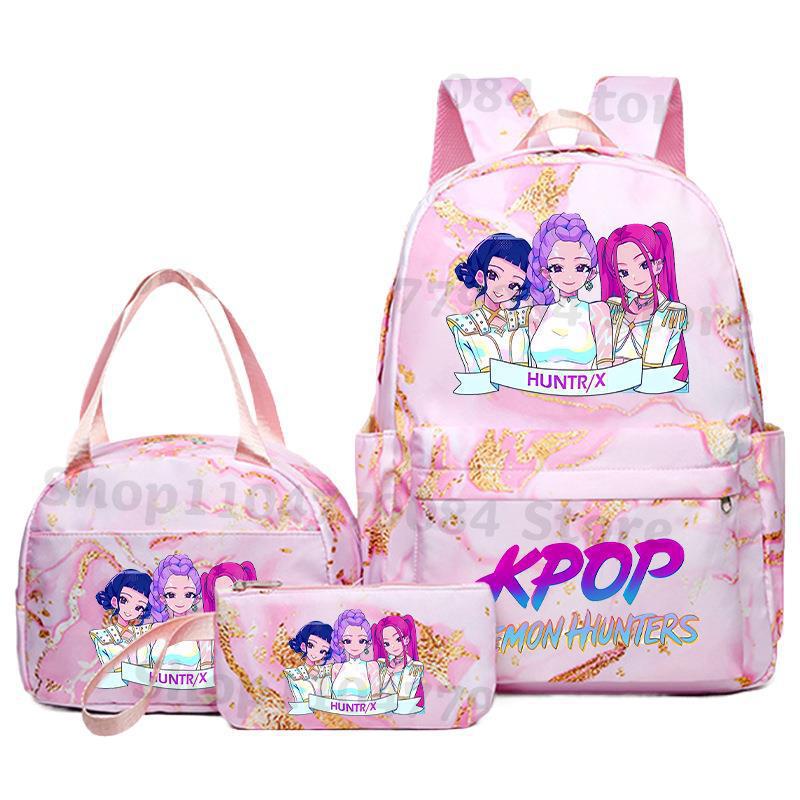 KPOP Demon Hunter Girls Backpack Lunch Bag Pencil Case Set Student Anime Fashion Schoolbag Pencil Case Bento