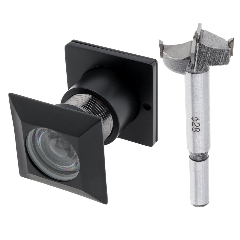 Solid Brass Square 28mm Door Peephole 220 Degree HD Optical Glass Lens Privacy Cover Includes Drill Bit Heavy Duty Universal for 42-54mm Door