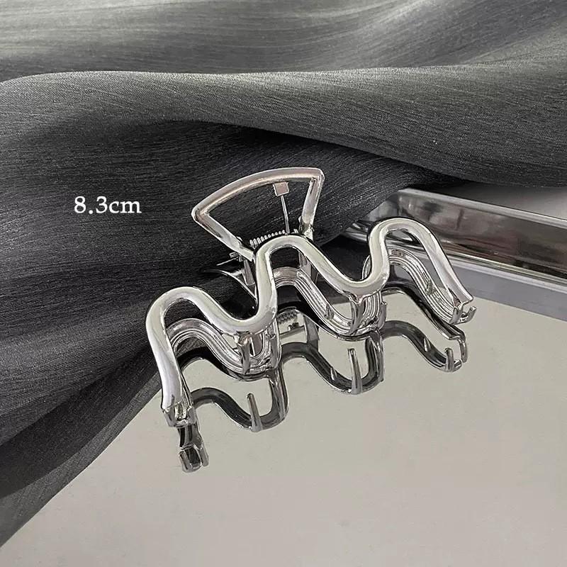 Elegant Geometric Wave Metal Gold Silver Hair Claw Clip For Women Accessories Large Punk Crab Jaw Clamps Hairgrip Headdress