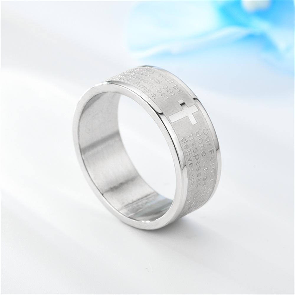 Anello con Croce di Gesù Bibbia 8mm Maschio Colore Argento Anelli con Scritture Cristiane Preghiera per Uomini Donne Moda Religiosa Gioielli per Feste Regalo