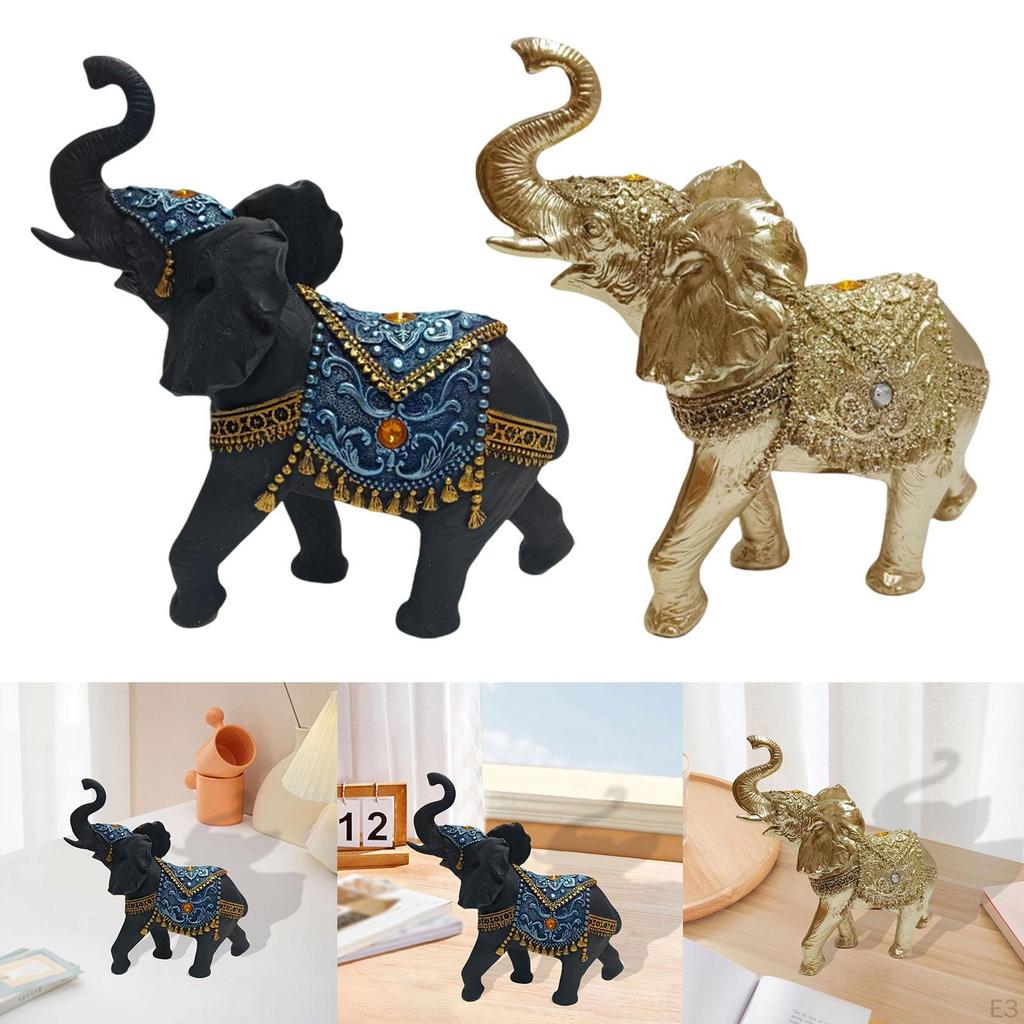 Elephant Statue Animal Art Sculpture Decoration Good Luck for Cabinet Bedroom Desktop