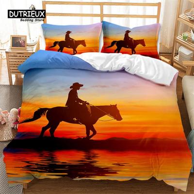 Comfortable White Horse Pattern Duvet Cover Set With Duvet Cover And Pillowcases King Queen Twin Sizes For Boys Girls And Kids