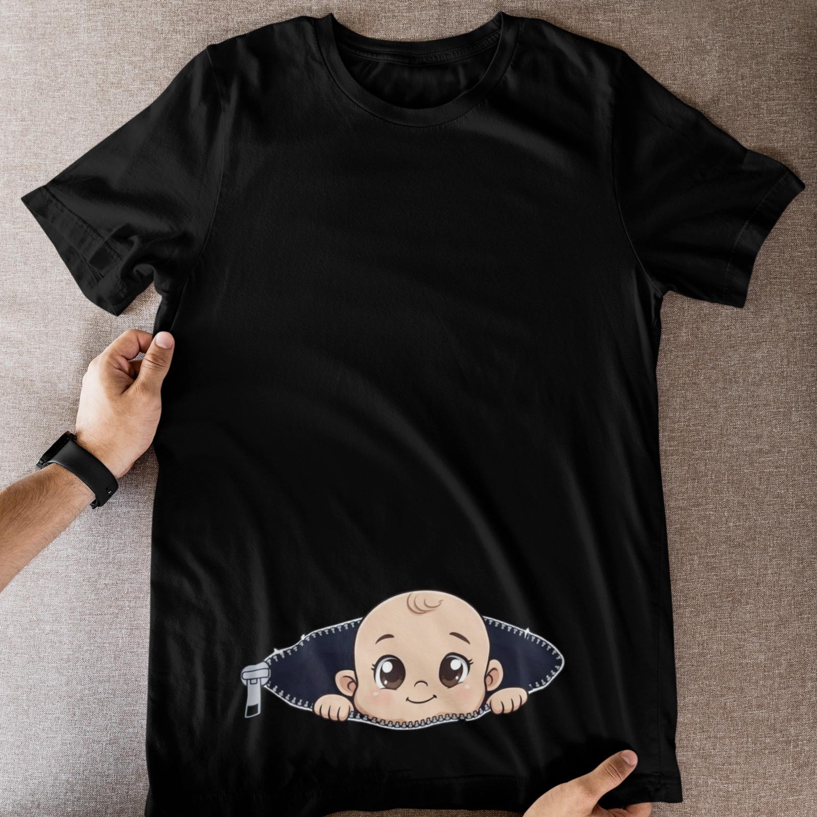 Cute Peeking Baby Maternity Top Zipper Belly Reveal Pregnancy Gift 2XL