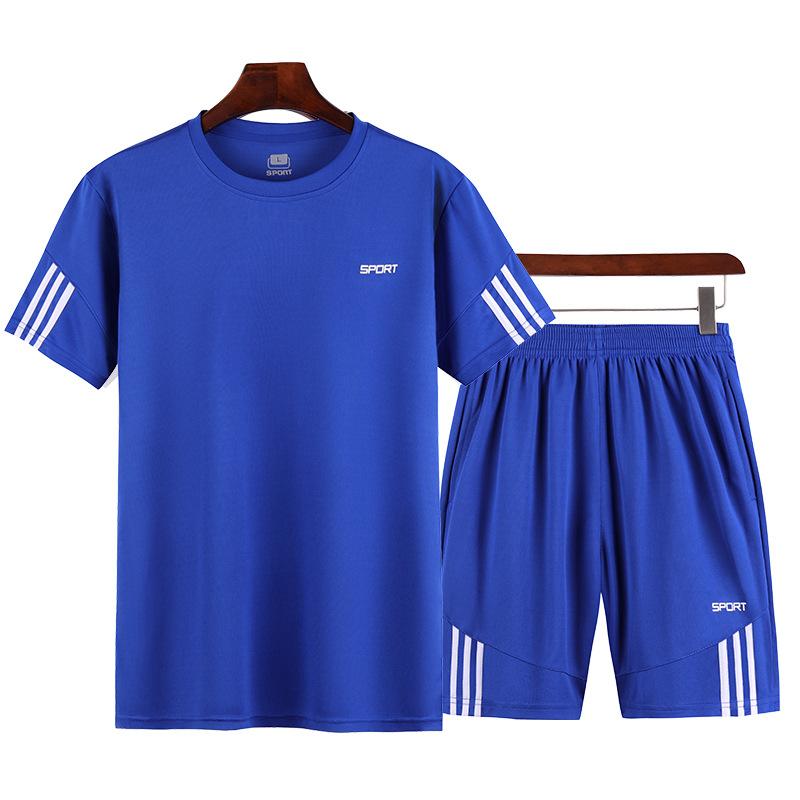 Men Plus Size Casual Sports Fitness Quick Drying Set Round Neck Short Sleeve T-shirt Shorts Two Piece Set