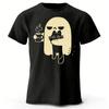 Special Coffee Loving Kitten Printed Cotton T-shirt Men Loose Oversized Short Sleeves T-shirt for Casual Daily Wear