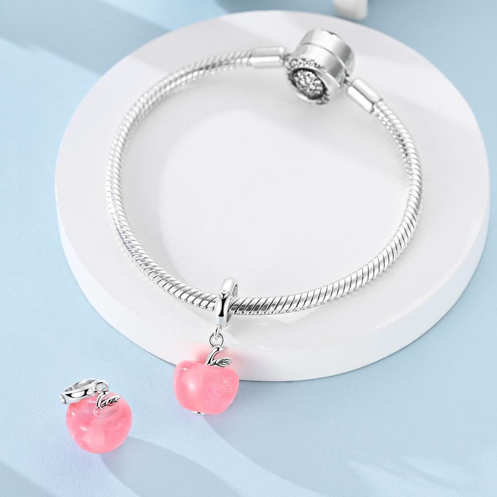 Dangle Charm Bead Component Designed For Woman Copper Metal Pink Apple Compatible With Bracelet High Quality Fine Jewelry Craft Making High Quality