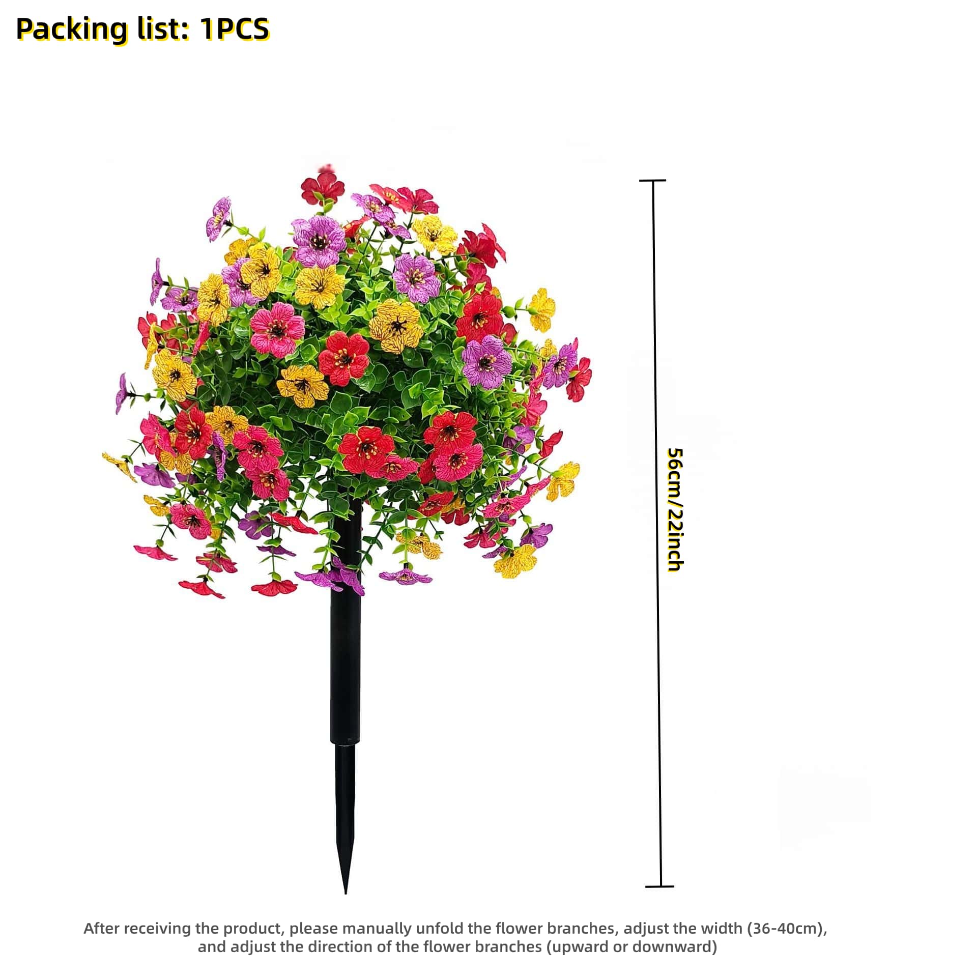 

1pc Artificial Ball-Shaped Multicolor Flower Bush with Ground Stake for Garden Patio Flower Bed Yard Outdoor Party Decor