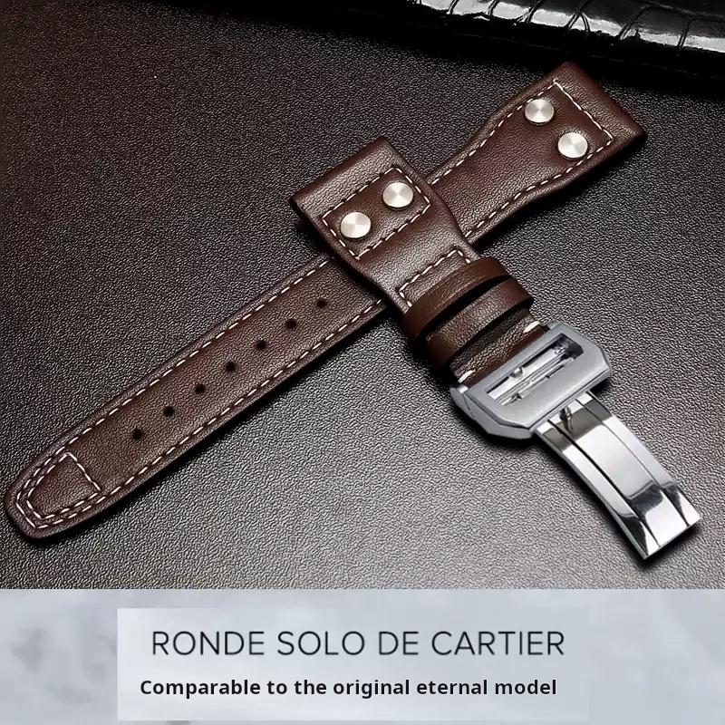 Für IWC Big Pilot Mark 18 Spitfire Braun blau Rindsleder Faltschließe Uhrenarmband Herren Echtes Leder Nieten Armband 21 22mm