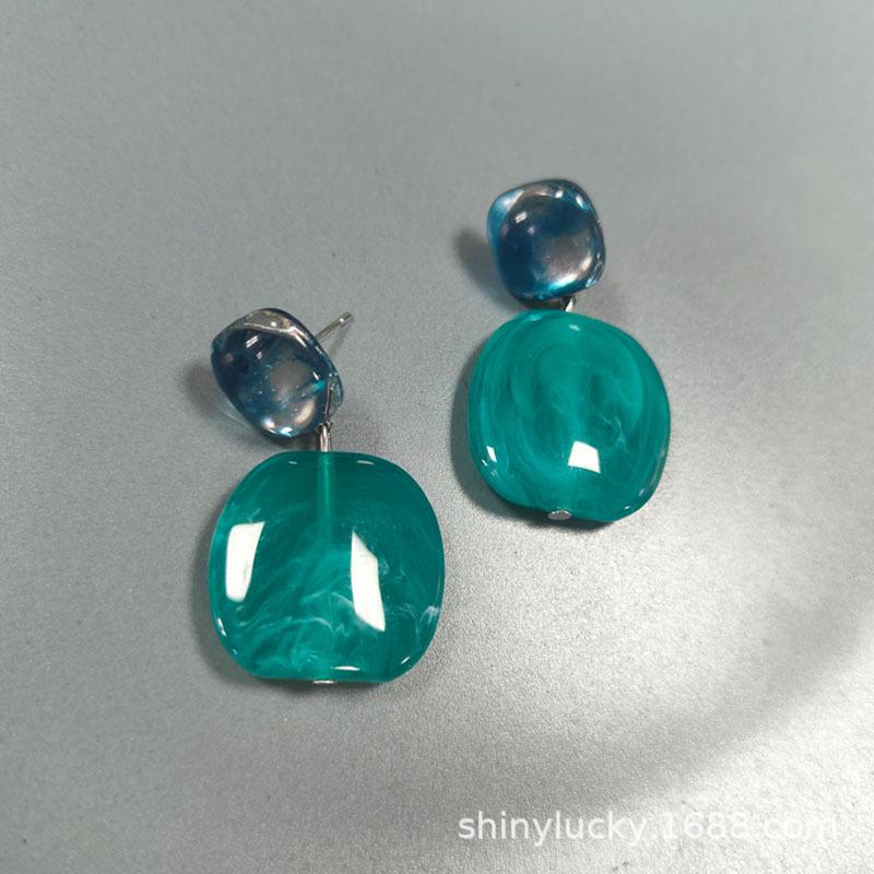 2025 Синие лазурные ретро-квадратные серьги из смолы - Корейский простой стиль