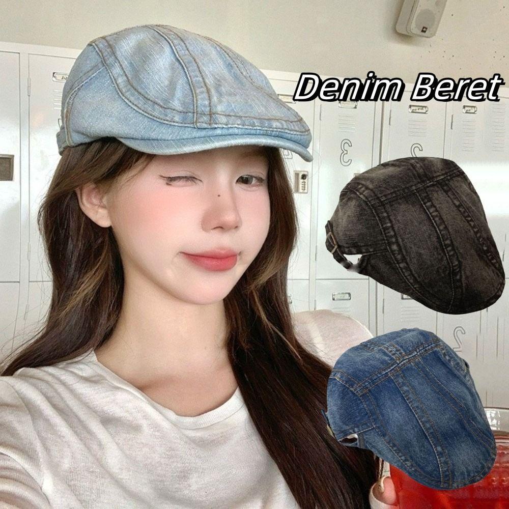 Cloth Denim Beret Washed Artist Hat Casual Newsboy Hat  Women