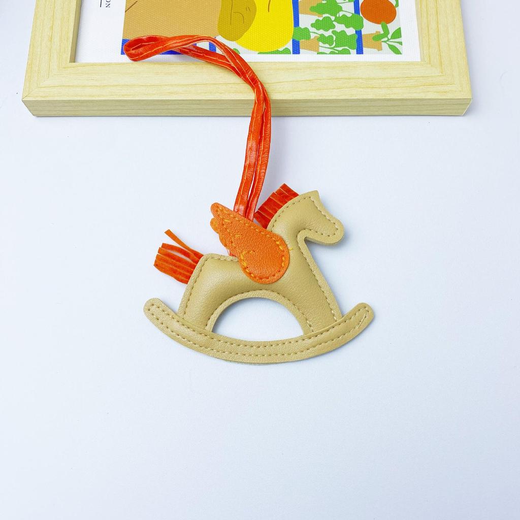 Colorful PU Leather Rocking Horse Keychain - Cute Bag Pendant Gift