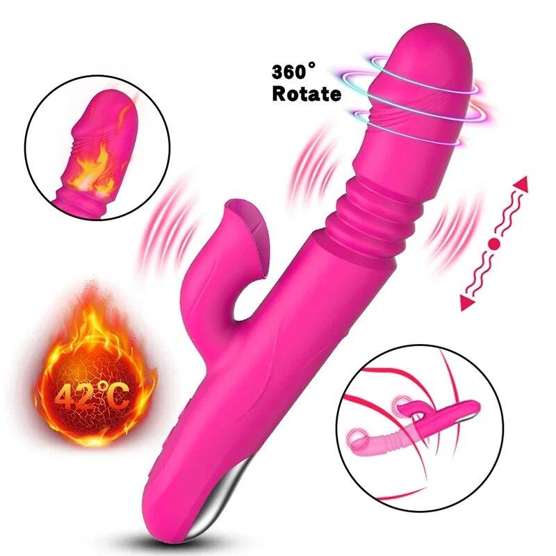 Double Tongue Vibrating Dildo with Warming Telescopic Rotating Vibrator for Woman Anal Vaginal Clitoris Stimulator Sex Toys