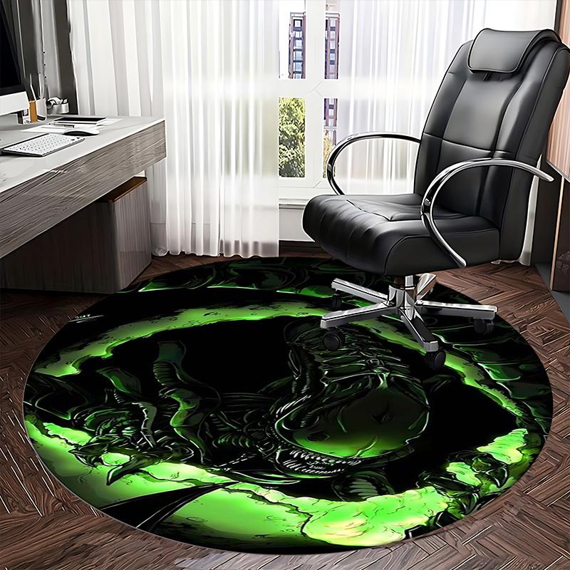 Xenomorfo Alieno, Creatura dell'Orrore Tappetino Sedia Tappeto Rotondo Tappeto per Ufficio, Lavabile in Lavatrice, Antiscivolo, Adatto per Soggiorni, Camere da Letto