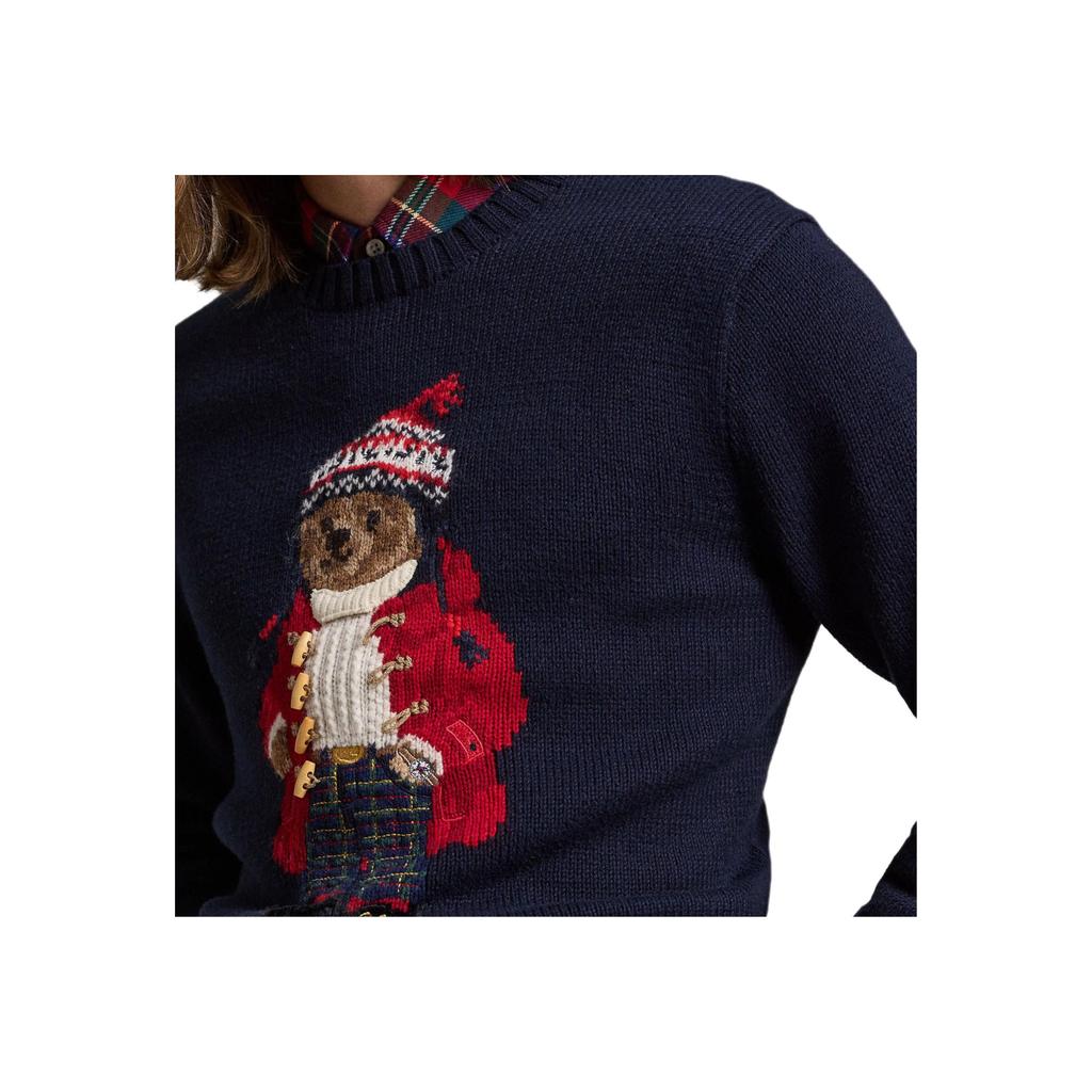Polo Ralph Lauren Cartoon Pattern Letter Crew Neck Long Sleeve Pullover Sweater Men Sweater Navy-Blue 710952384-001