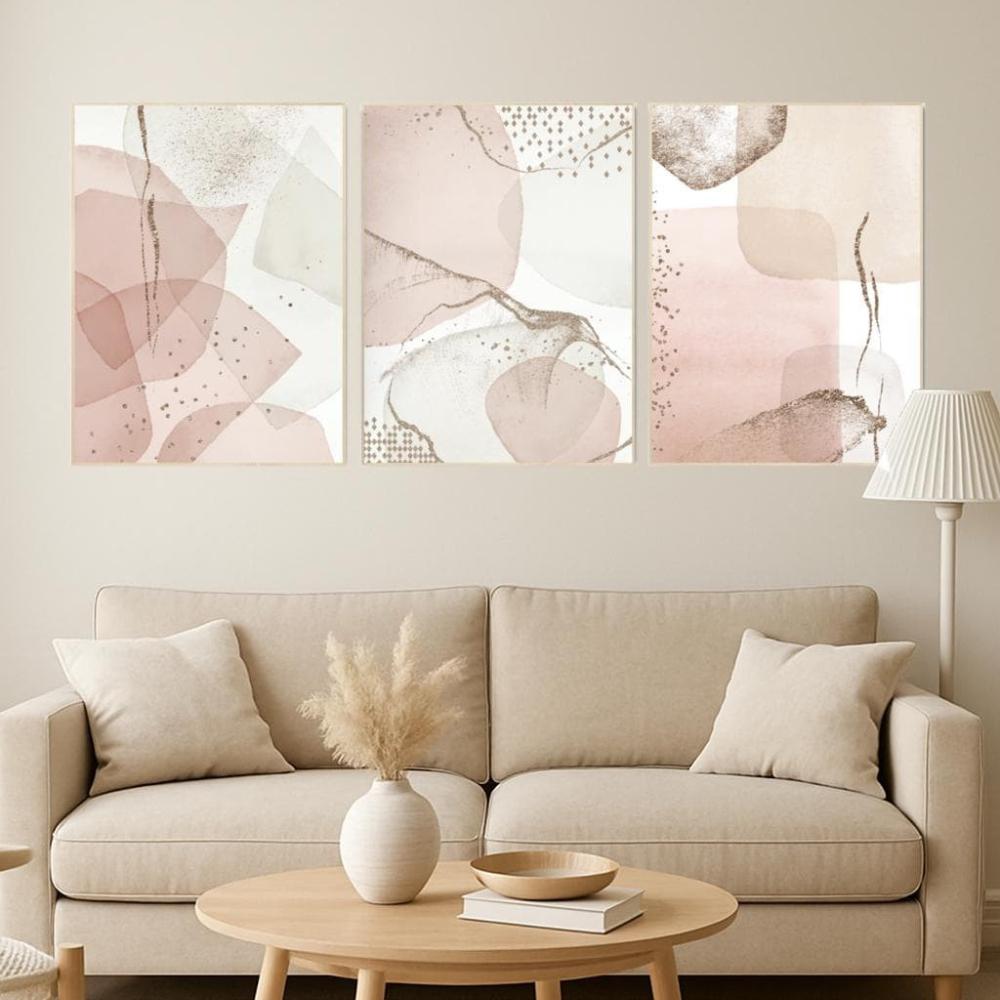 Blush Abstract Geometric Prints Modern Minimalist Wall Art Set Canvas Poster Prints Home Bedroom Living Room Decoration Gift