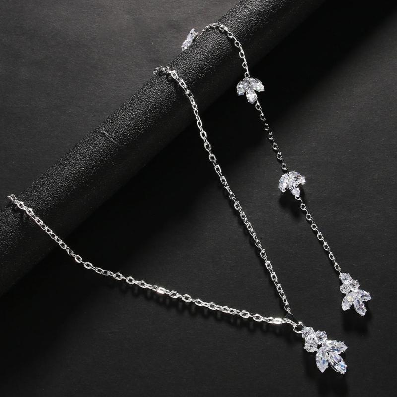 Rhinestones Bridal Back Chain Necklace Long Drop for Women Bride Ladies Body Chain Wedding Dress Body Jewelry Accessory
