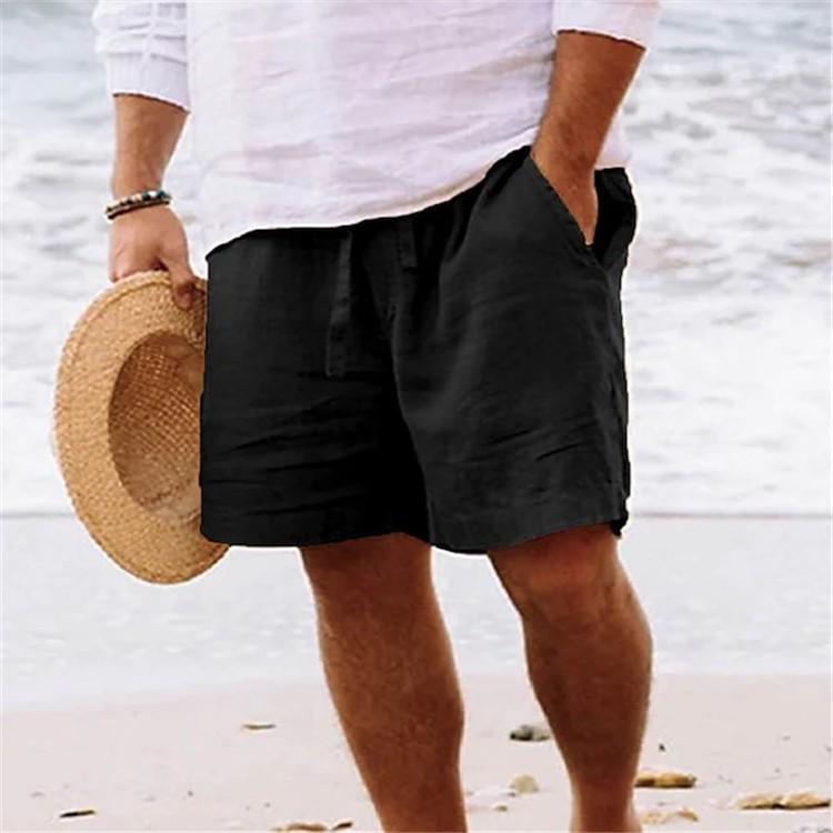 Men s 2026 Summer Cotton Linen Shorts: Elastic Waist, Straight Leg, Solid Color, Breathable, Casual Beach Mid-Shorts S