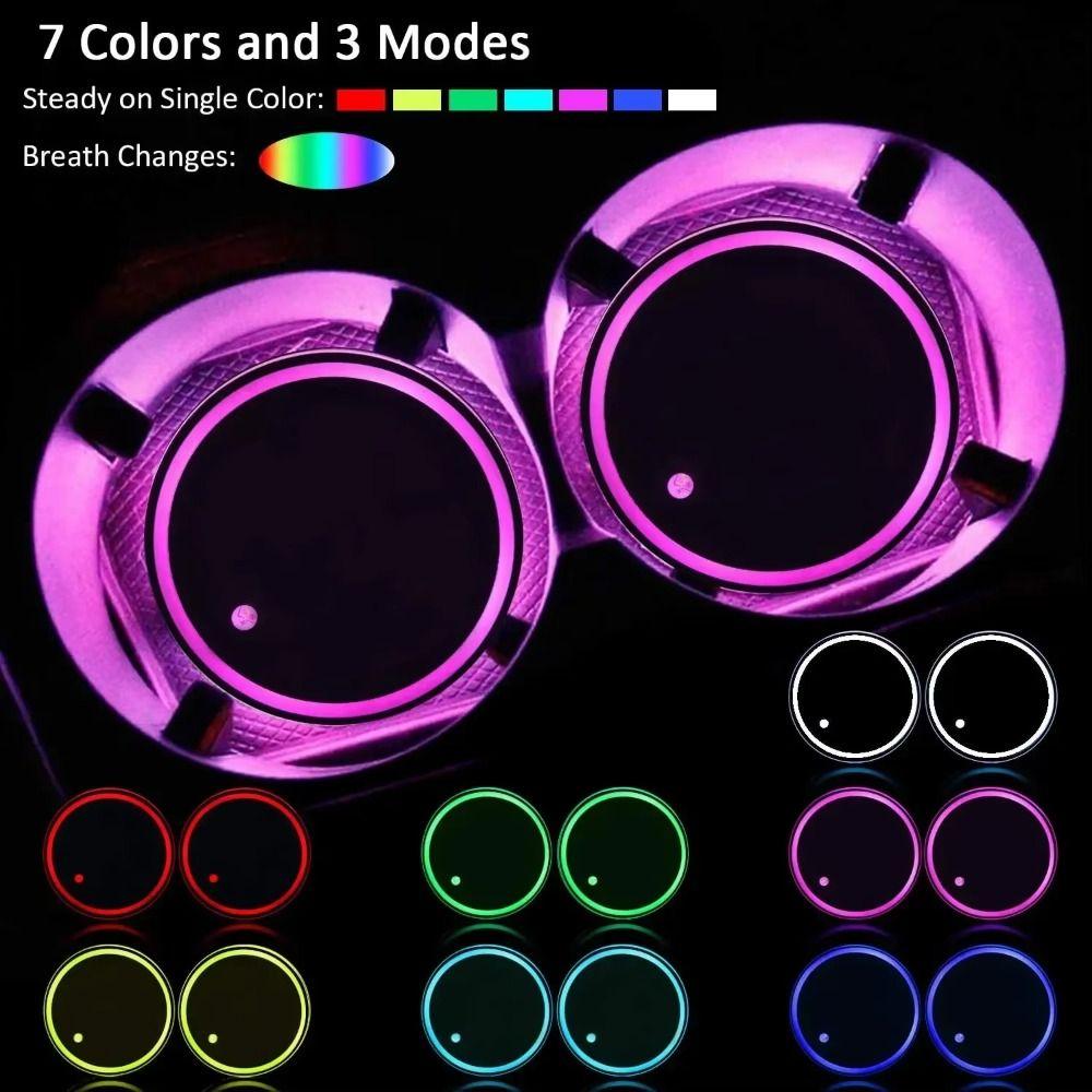 Anti Slip Colorful Cup Holder USB Charging Car Interior Lighting Cup Mats  Auto