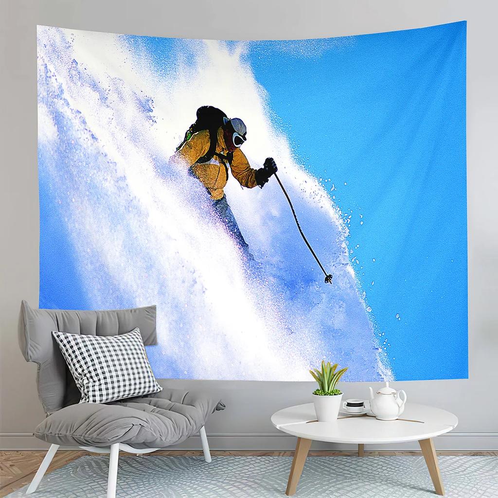 Winter Snow Mountain Tapestry Extreme Skiing Tapestry Natural Scenery Tapestry Home Living Room Bedroom Dorm Decor Tapestries