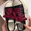 2025 Summer Retro Board Shoes Stacked Lace-up High-value Commuter Shoes Black and Red Canvas Shoes Ins Versatile and Wear-resistant