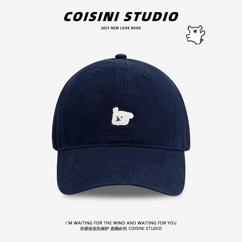 

Japanese-style retro puppy embroidered baseball cap for women, Korean version, large head circumference, makes the face look smaller, couple s M（56-58cm）