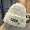 Letter knitted hat women's autumn and winter versatile big head circumference warm ear protection wool hat showing face small hat thickened