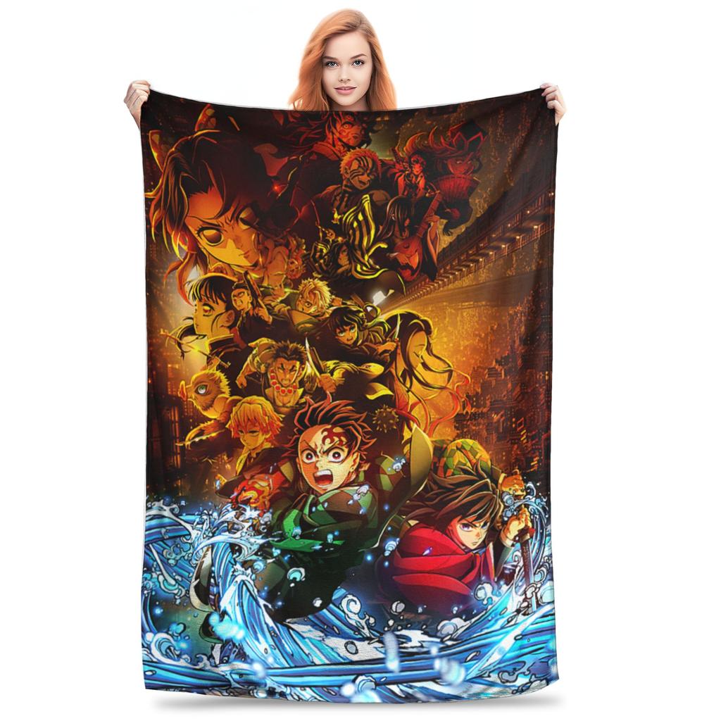 1PC Demon Slayers Infinity Castle Sanemi Shinazugawa Art Winter Blankets for Adults Bedding Home Interior Sofa Knee